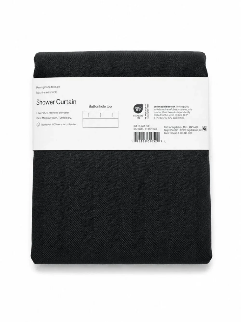 Room Essentials Black Herringbone Shower Curtain 72x72 Polyester Machine Wash